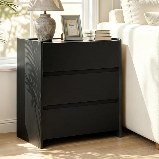 Nightstand Set of 2 with 3 Drawers, Modern with Spacious Storage Cabinet, Night Stand for Bedroom, 23.6" W x 15.6" D x 25.2" H,Black - Image 3