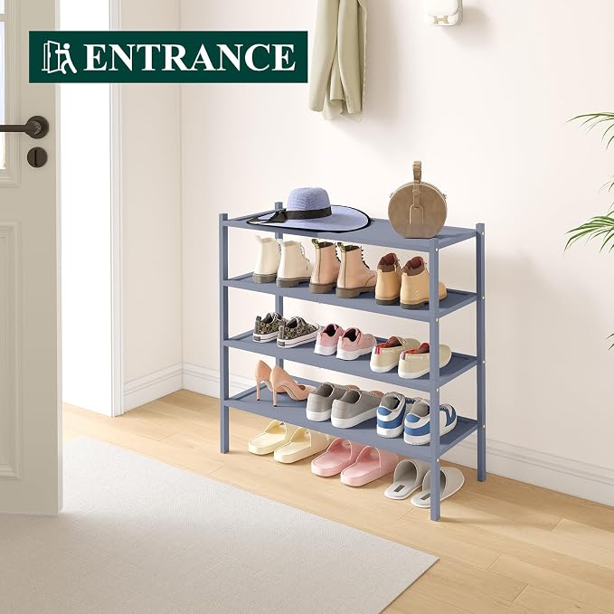 Smiry Bamboo Shoe Rack, 4 Tier Shoe Organizer for Entryway & Closet, Stackable Free Standing Storage Shelf for Shoes, Bags & Plants, Grey - Image 6