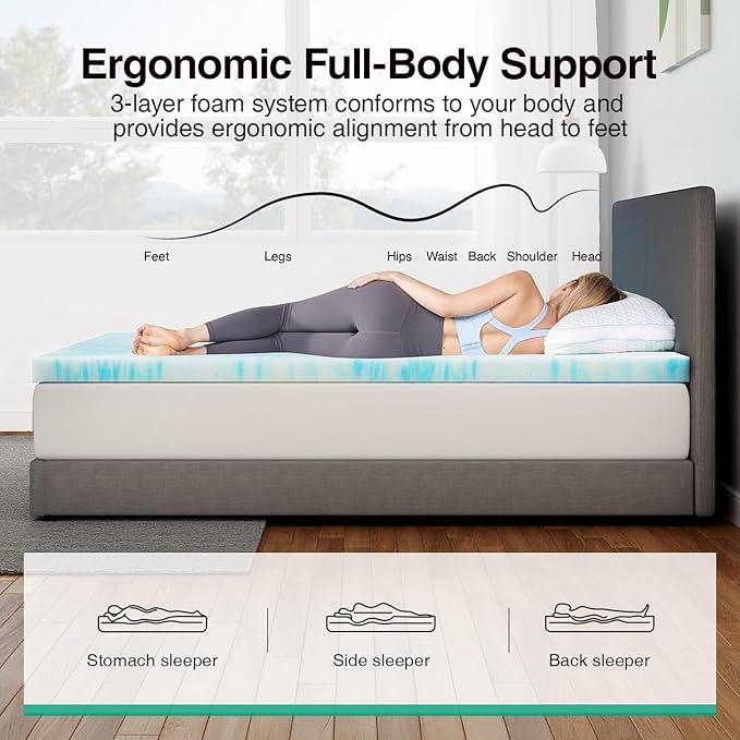 Novilla Mattress Topper King Size - 3 Inch Cooling Memory Foam Mattress Topper, Slow-Rebound Pressure Relief, Soft Comfort