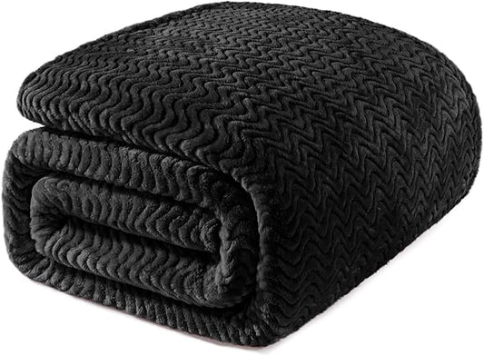 Exclusivo Mezcla King Blanket for Bed, Cozy Lightweight Fleece Blankets for All Season, Decorative Giftable Fuzzy Plush Wave Textured Suitable for Women, Men, Black, 90x104 Inches
