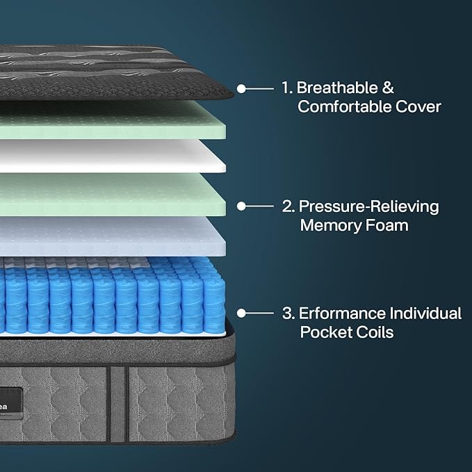 King Size Mattress, 16 Inch Hybrid King Mattress in a Box, Medium Firm Memory Foam Mattresses with Individually Pocketed Springs, Pressure Relief, Extra Edge Support, Cooling, CertiPUR-US