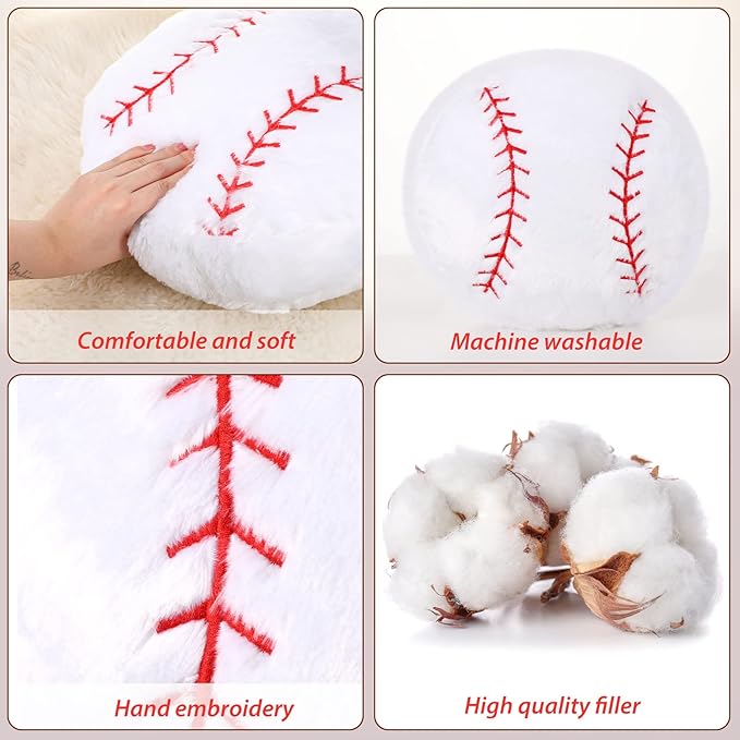 Jetec 2 Pcs Baseball Plush Pillow 14" Cute Baseball Room Decor Sport Theme Throw Pillow Fluffy Round Cushion for Home Bedroom Room Decoration