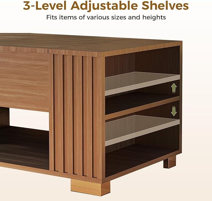 COMHOMA Lift Top Coffee Table for Living Room, 39" Center Table with Hidden Storage Compartment, Adjustable Wooden Tea Table for Small Spaces, Dark Brown