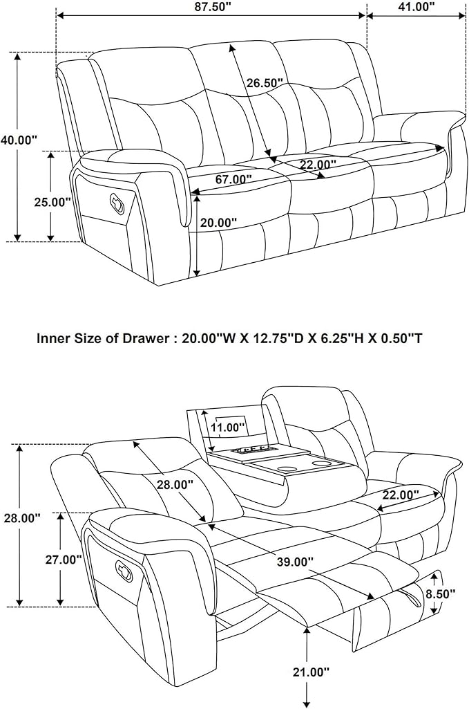 Coaster Home Furnishings - Conrad - Fabric - Upholstered Motion Reclining Sofa with Power Outlet, Padded Headrests and Wall Hugger Design - Living Room - Grey - 650354