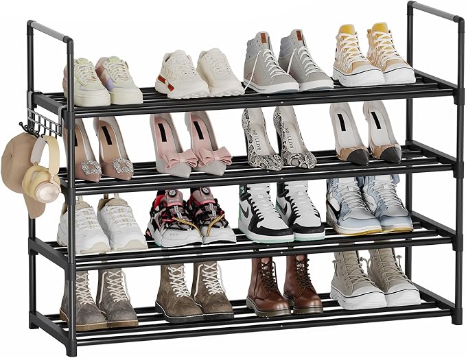 Shoe Rack - 4-Tier Shoe Organizer with Adjustable Shelf Height, Sturdy Shoe Storage Shelf, Perfect for Front Door Entrance, Closet & Entryway, Easy to Assemble, DIY Layering Options (M - 4 Tier) by Saincustom