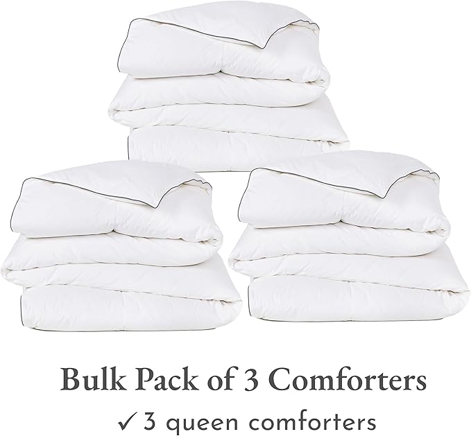 California Design Den Bulk Pack of 3 Queen Down Alternative Comforter - Luxury All-Season Down Alternative, Quilted Extra Fluffy, Soft, and Cooling, Machine Washable with Corner Tabs - White