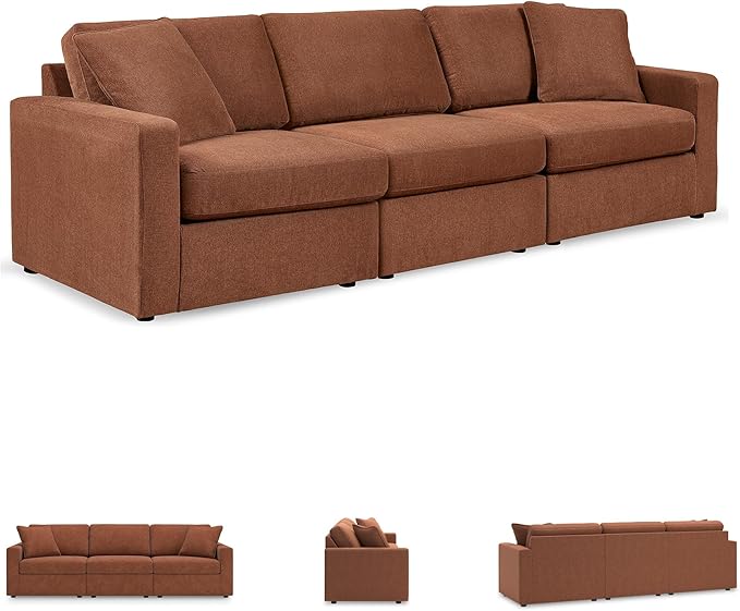 Signature Design by Ashley Modmax Modern Modular Stain Resistant 3-Piece Sofa with Removable Covers and 2 Accent Pillows, Orange