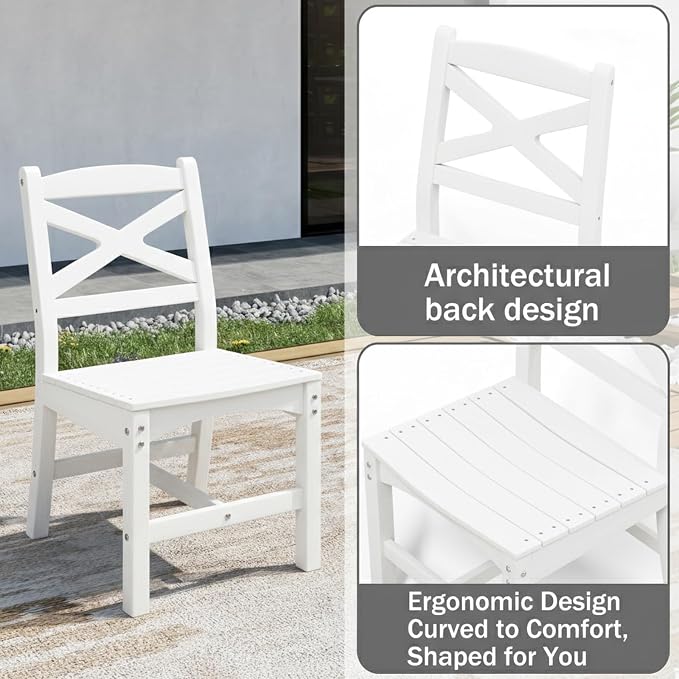 Outdoor Dining Set, HDPE 9-Piece Patio Table and Chairs Set, All-Weather Outdoor Dining Table Set for 8 with Umbrella Hole, Durable Patio Furniture Set with Chairs,White - Image 4
