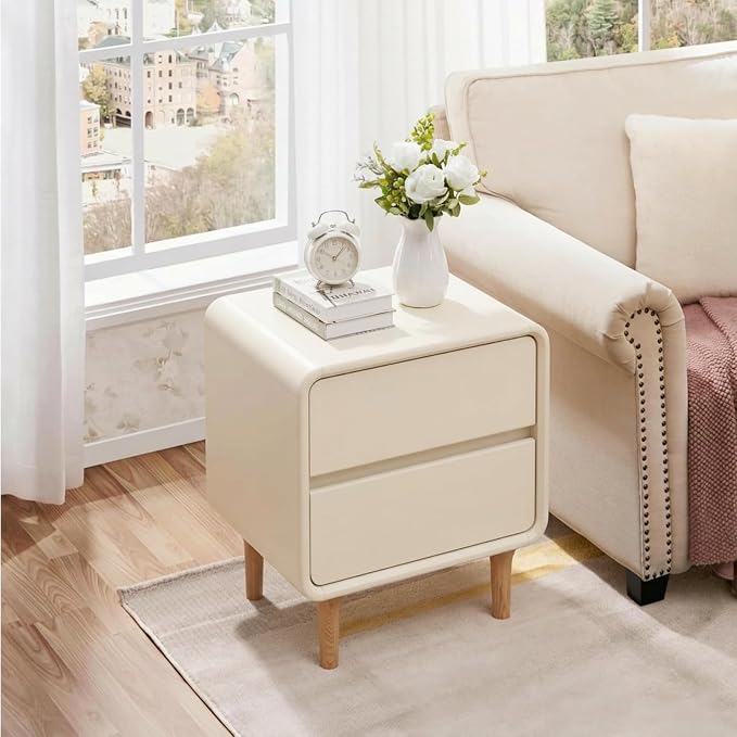 White Night Stand, Solid Wood Nightstand with Drawers, Modern Nightstands, Small Nightstand for Bedroom, Wooden Side Table Living Room(18.50" H) - Image 3