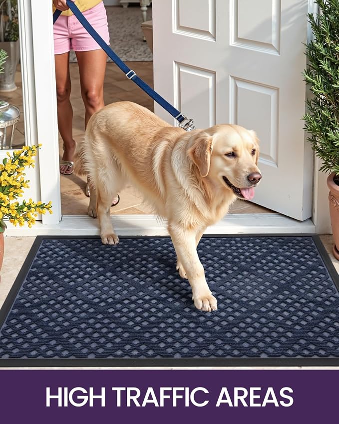 DEXI Front Door Mat Outside Entrance, 17x30 Entryway Rubber Back Doormat Heavy Duty, Non Slip Low Profile Welcome Entry Mats for Inside House Floor Exterior Patio, Blue - Image 7