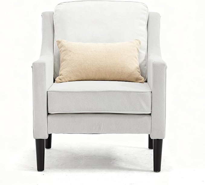 Ribilake Cream Accent Chair - High Back Upholstered Armchair, Comfy Living Room Arm Chair, Reading Accent Chairs for Bedroom, Apartment, Office, Single Sofa with Wood Legs