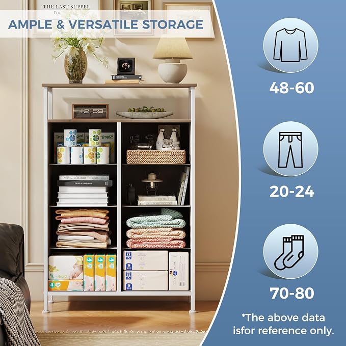 DUMOS Fabric Dresser for Bedroom with 8 Drawers, Tall 8-Drawer Chest of Drawers with Raised Shelf, Storage Tower with Fabric Bins for Closet Organization, Hallway Storage, Oak - Image 4