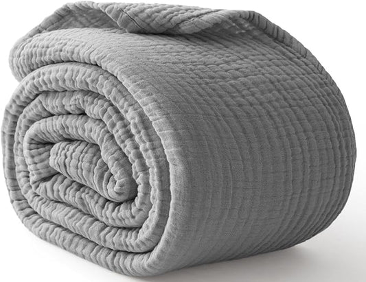 100% Cotton Muslin Blanket California King 120" x 90", 6 Layers Breathable and Lightweight Oversized Blankets for Bed, Soft Cooling Gauze Blanket for Adults All Season, Medium Grey