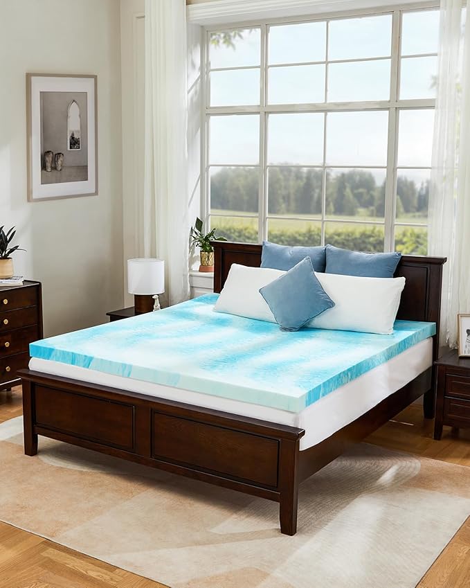 PERLECARE 4 Inch Twin Memory Foam Mattress Topper, Cooling Gel Infused Mattress Pad, Ventilated Bed Topper for Pressure Relief, Dorm Room Essentials, Blue