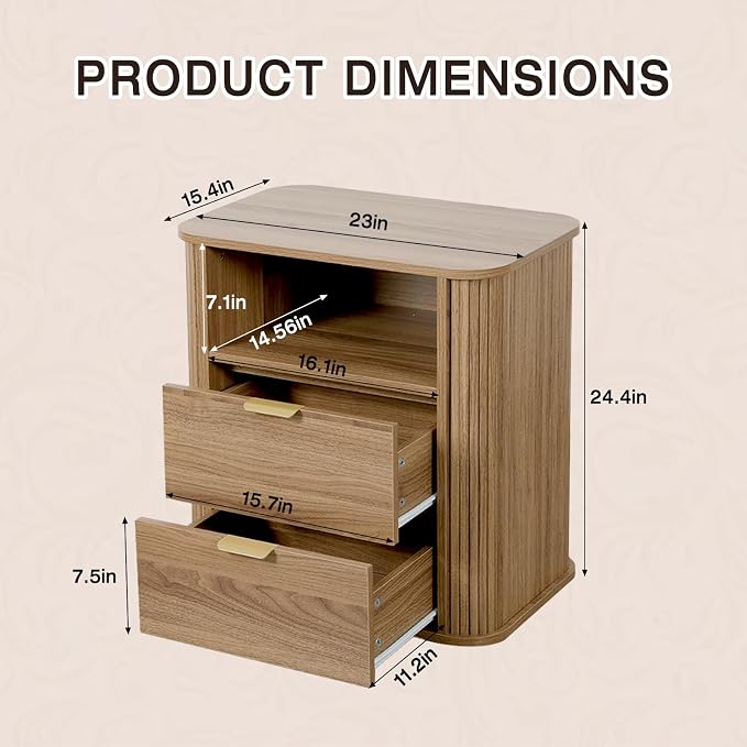 SoarFlash 2PCS Nightstand, Wooden Nightstand Set of 2 with 2 Drawers Storage, Curved Profile Design, Rustic Style for Bedroom, Brown - Image 2
