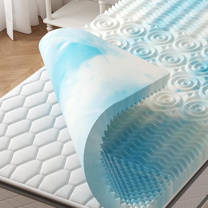2 Inch 5-Zone Cooling Gel Memory Foam Mattress Topper Full, Pressure Relief for Back & Hip Pain, Soft Reversible Pad for Dorm RV Camping, CertiPUR-US Certified, Blue