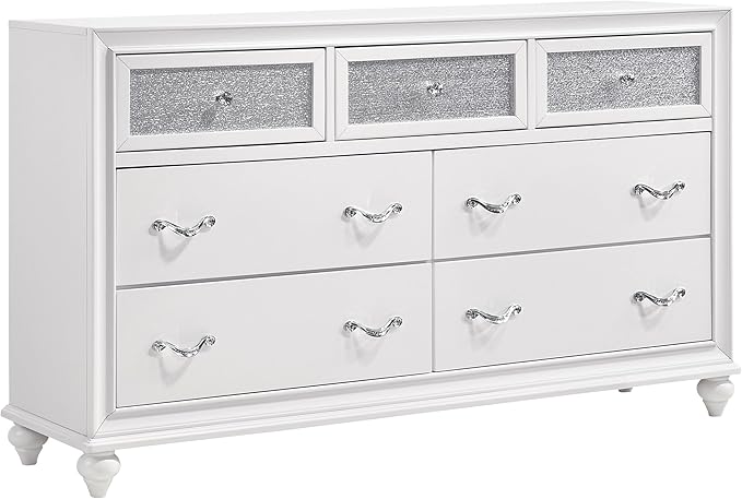 Coaster Home Furnishings Barzini Modern Classic 4-Piece Bedroom Set Leatherette Upholstered Queen Size Panel Bed Frame 56-inch Headboard White 205891Q-S4