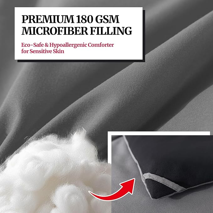 Down Alternative Bedding Comforter Full Size - All-Season Soft Reversible Microfiber Bedding Comforter - Lightweight & Machine Washable(Black/Dark Gray, Full)