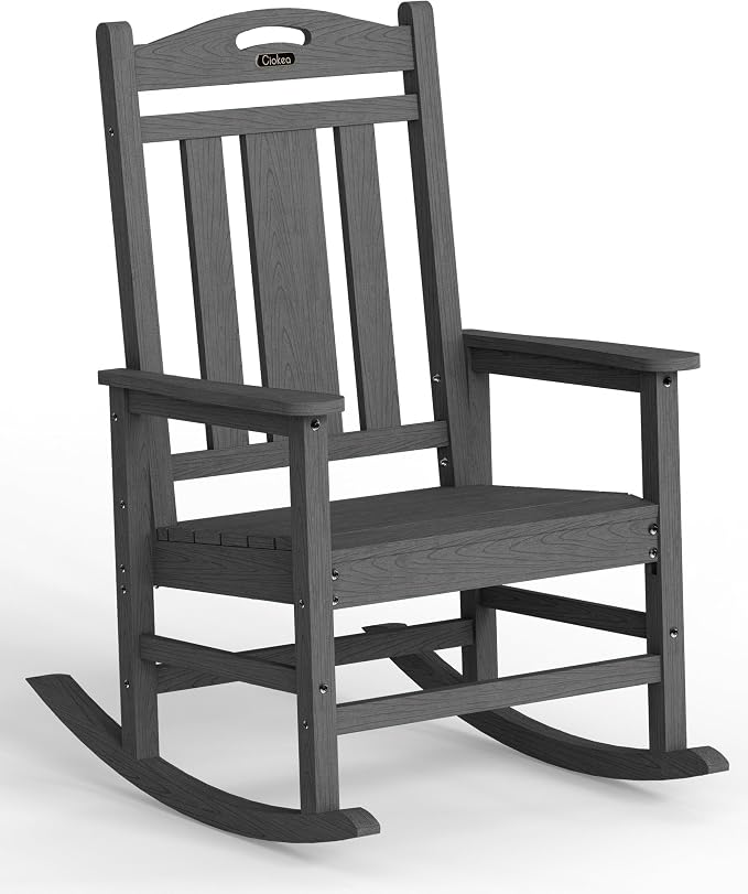 Ciokea Oversized Outdoor Rocking Chair, 380lbs Heavy-Duty Large Patio Rocker, Weather Resistant & Anti-Fade Porch Chair, High Back Cozy Rocking Chair for Outside, Fire Pit, Deck, Garden, Dark Grey by CIOKEA