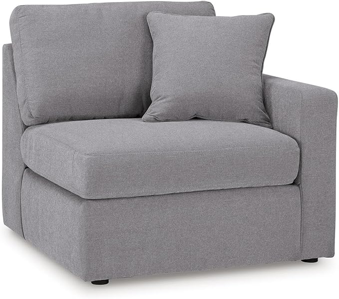 Signature Design by Ashley Modmax Stain Resistant Minimalist Modular Anti Sag Left-Arm Facing 4-Piece Sectional with Chaise, Loose Reversible Cushions and 2 Accent Pillows, Light Gray