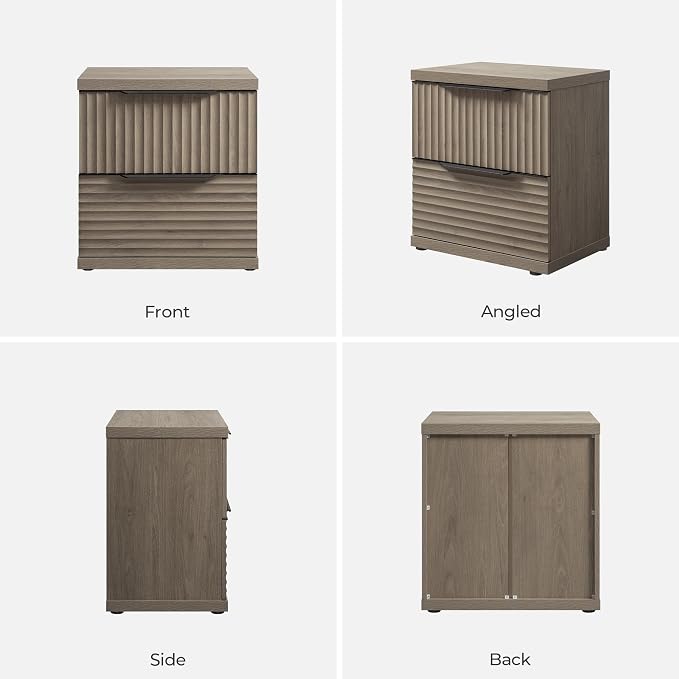 SICOTAS Large Night Stand - 22 Inch Wide Nightstand with 2 Storage Drawers, Modern Fluted Bedside Tables for Bedroom, Tall Nightstands Mid Century Bed Side End Table, Grey Alder - Image 6