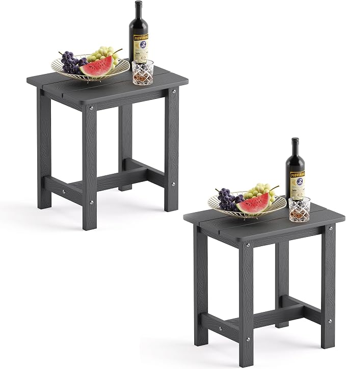 LUE BONA Outdoor Side Table Set of 2, HDPS Small Outdoor Table, Adirondack Side Table, Outside End Table for Patio, Deck, Pool, Weather Resistant/Easy Maintenance, Dark Gray by LUEBONA