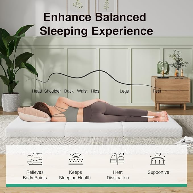 Novilla Foldable Mattress, Queen Size Comfort Foam Trifold Mattress with Cloud Design Cover, 4 Inch Folding Mattress for Back Pain Relief, Suitable for Camping, RV Travel, 80"x60"x4"