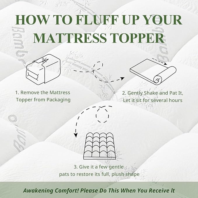 Memory Foam Mattress Topper - Viscose Made from Bamboo Pillow Top Thick Queen Size Mattress Pad for Back Pain, Ultra Soft & Cooling for Hot Sleepers, 6-18'' Deep Pocket, White