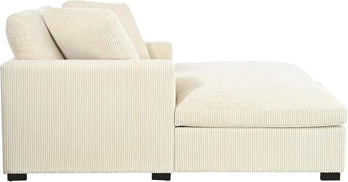 Christopher Knight Home Larrz Oversized Chaise Lounge Chair Indoor, Corduroy Upholstered Sleeper Sofa Couch, Durable Wood Frame, Deep Seat Reading Chair with 2 Throw Pillows and Armrests, Beige