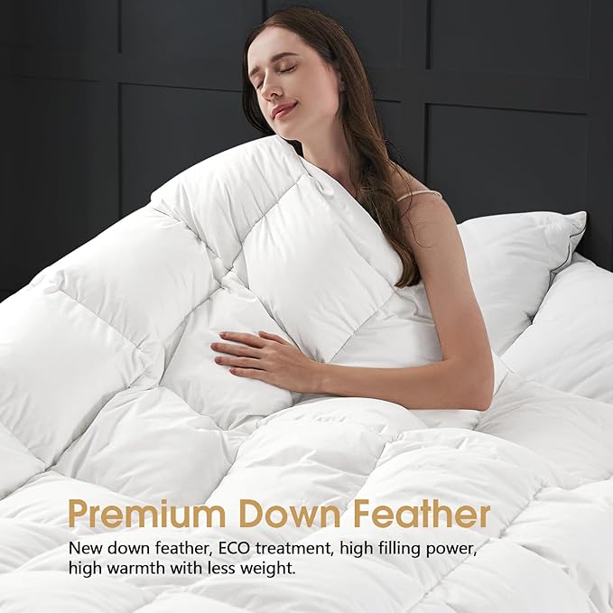CYMULA Twin Size Feather Down Comforter - All Season White Duvet Insert, Lightweight Box Stitched, Fluffy Breathable, Ultra Soft Quiet Hotel Style with 8 Tabs(68" x 90")