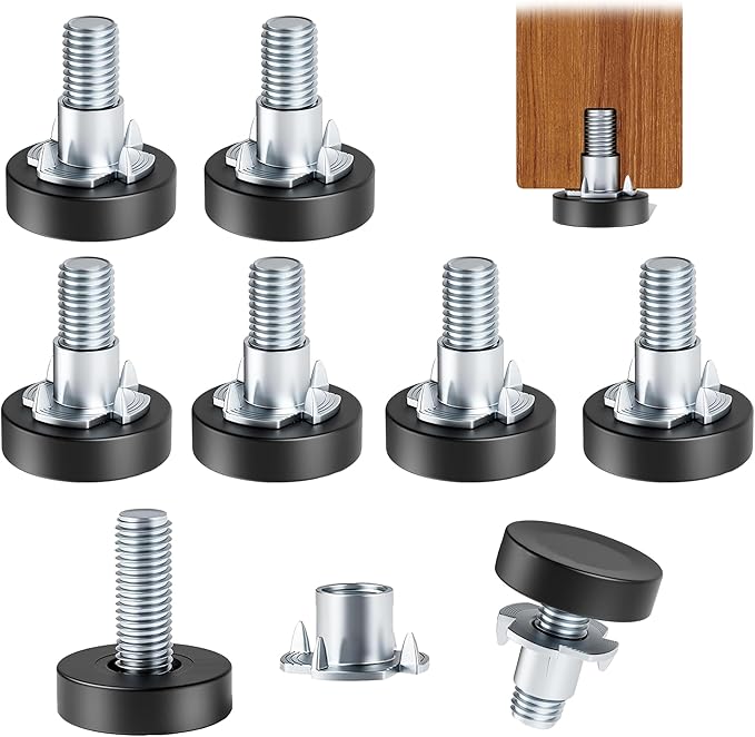 8 Pack 1/4" Wire Shelving Rack Thread Leveling Feet Bolt Adjustable Furniture Levelers Screw-in Furniture Feet Adjusters for Garden Chairs Tables Cabinets Bar Stool Stool Cupboard Couch Desk Sofa