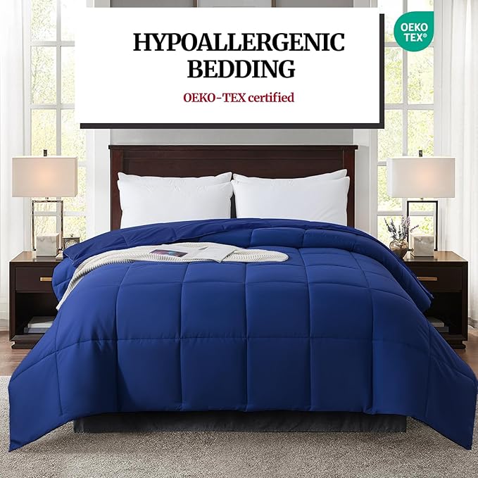 Duvet Insert Down Alternative Bedding Comforter King Size - All-Season Bedding - Lightweight & Machine Washable (Dark Blue, King (U.S. Standard))