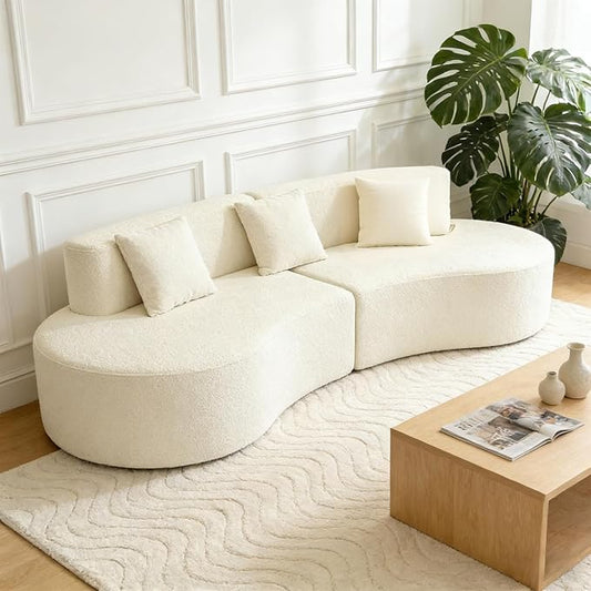 Modern Curved Sectional Sofa Couch 95" Beige - Cloud Fleece Upholstered 4-Seater Modular Boneless Couches for Living Room, Office, Apartment