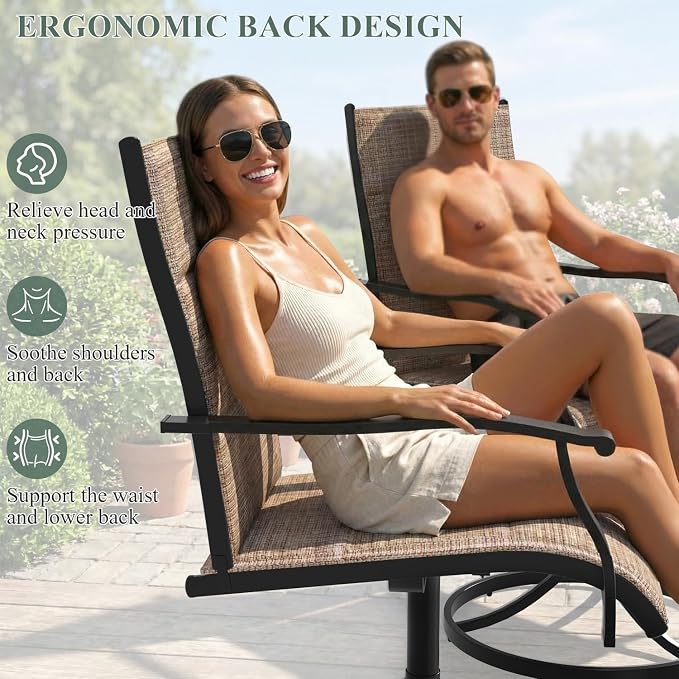 9 Pcs Patio Dining Set for 8, All Weather Outdoor Furniture Set, 59.6" Square Metal Dining Table with Umbrella Hole and 8 High Back Textilene Swivel Chairs for Deck Porch Lawn Poolside, Brown - Image 6