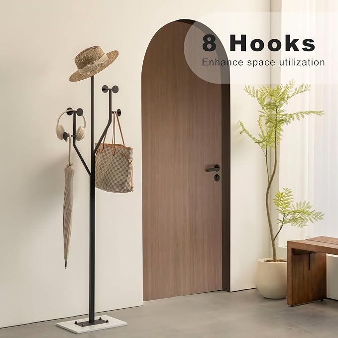 JIAYUEJU Heavy Duty Coat Rack Tree-shaped Metal Freestanding Coat Tree with Sturdy Marble Base Corner Coat Rack for Bedroom Entryway Hallway 14.96 x 10.24 x 68.9 Inches (Black) - Image 5