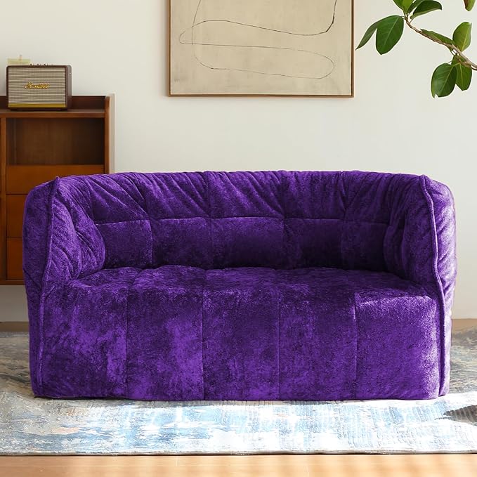 N&V Mid Century Brigantin Deep Relaxation Sofa, Soft Premium Chenille, for Living Room Bedroom and Office (Royal Purple, ThreeSeater)