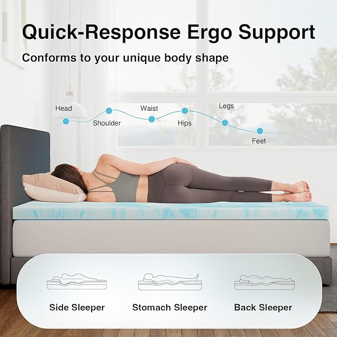 Novilla Memory Foam Mattress Topper Full - 3 Inch Cooling Gel Infused Memory Foam | Slow-Rebound Pressure Relief | CertiPUR Certified | Comfort for Sleeper Sofa, RV, Camper, Dorm Room