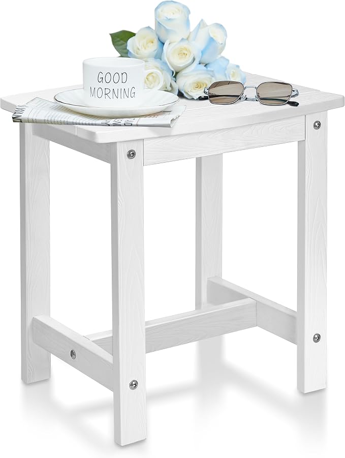 Y&M Outdoor Side Table, HIPS Adirondack Small Single Table, Waterproof Square Outside Table, Balcony Modern End Tables for Patio, Pool, Beach, Porch, Deck, Indoor or Outdoor Use, White by YM
