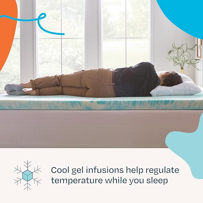 Linenspa 3 Inch Swirl Gel Memory Foam Mattress Topper, King Size – Cooling Gel Infused, Ventilation Holes – Pressure Relieving Bed Topper – CertiPUR Certified