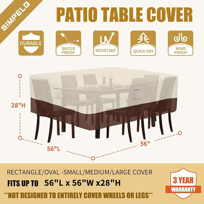 Patio Waterproof Outdoor Covers For Patio Furniture 600D Heavy Duty Oxford Uv Resistant Anti-Fading Square Patio Furniture Cover 56"L x 56"W x 28"H (Beige & Brown) - Image 2