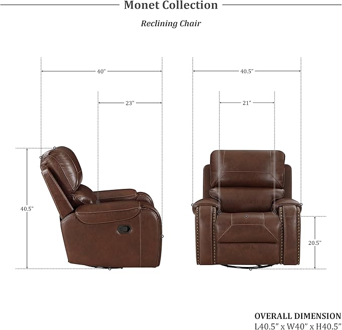 Lexicon Monet 3-Piece Manual Reclining Living Room Sofa Set, Brown