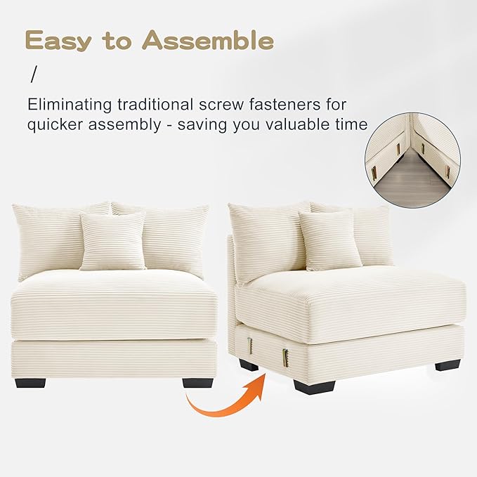 KEIKI 130" U-Shaped Oversized Corduroy Modular Cloud Sectional Sofa with 2 Ottoman, High-Density Foam Cushion, Extra-Thick Armrest, 3-Seater Fluffy Corner Couch with 9 Pillow, for Living Room, Beige