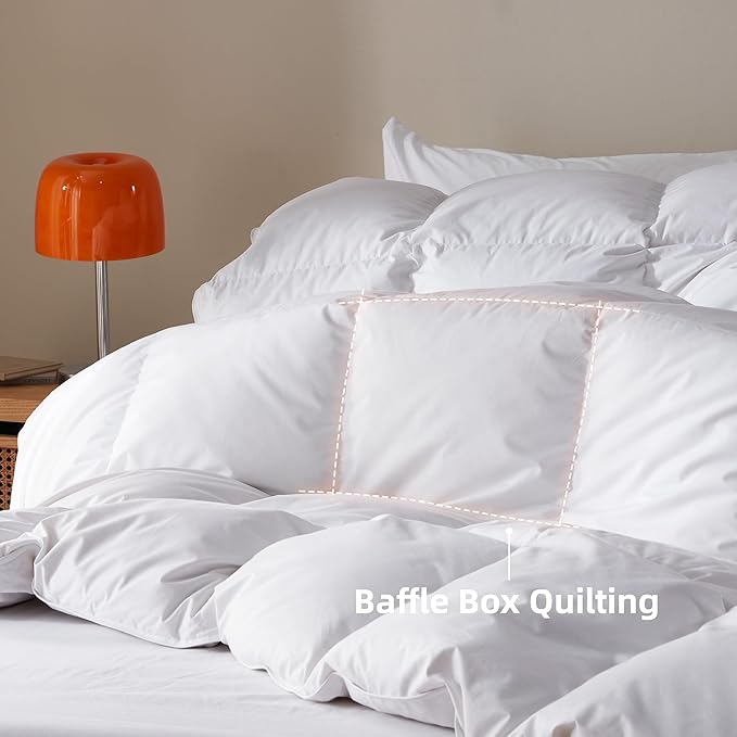 Goose Feather Down Comforter Oversized King Size,100% Organic Cotton Duvet Insert,All-Season Luxury Duvet Insert with Baffle Box Design, 750+Fill Power Hotel Collection Bedding Comforter