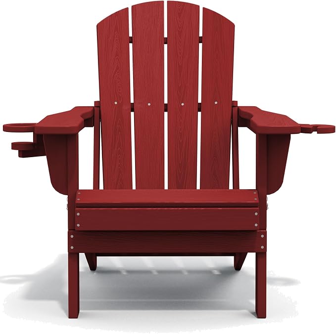 SERWALL Adirondack Chair with Cup Holders - Composite Adirondack Chairs Set of 2 HDPE Outdoor Chairs All Weather Use- Dark Red - Image 11