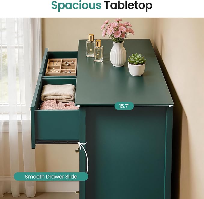 RoyalCraft 6 Drawer Dresser, Fluted Modern Wood Chest of Drawers, Long Dresser for Bedroom TV Stand Storage Cabinet for Living Room, Green - Image 4