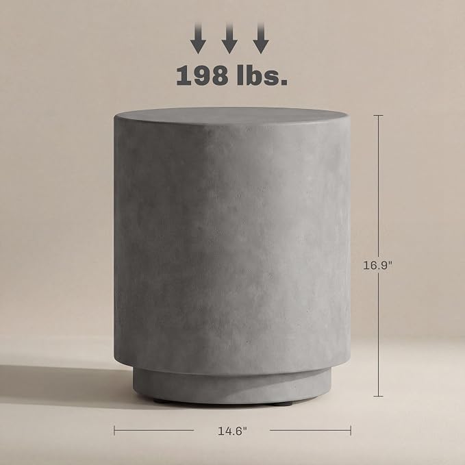 HOMCOM Outdoor Side Table, Round Small End Table with Concrete Finish for Indoor, Patio, Backyard, Pool, Porch, Garden, Lawn, Light Gray - Image 3