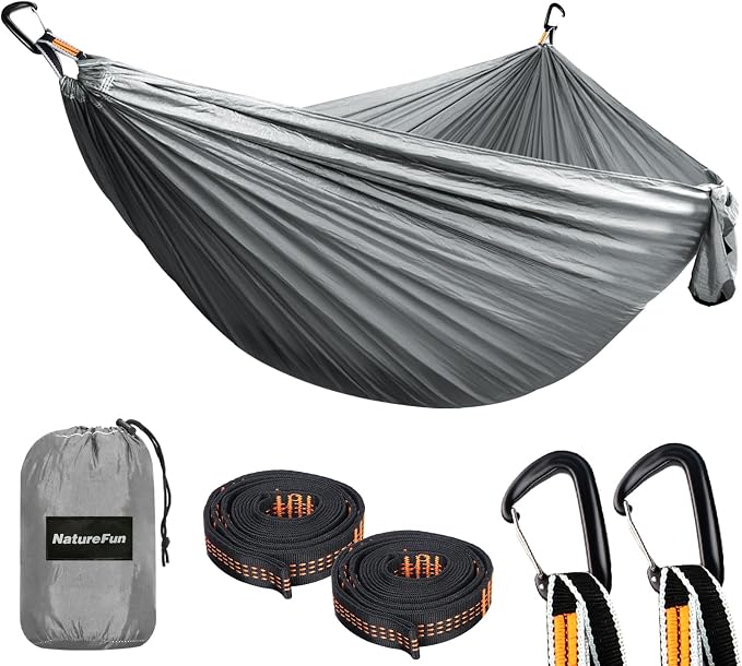 NATUREFUN Ultra-Light Travel Camping Hammock | 300kg Load Capacity,Breathable,Quick-Drying | 2 x Premium Carabiners,2 x Nylon Slings Included | Outdoor Indoor Garden by NATUREFUN