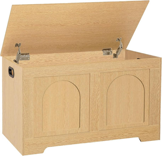 DINZI LVJ Storage Chest, 31.5”Wooden Toy Box with 2 Safety Hinges, Entryway Storage Bench with Flip-Top, Sturdy Storage Trunk for Living Room, Bedroom, Easy Assembly, Natural by DINZILVJ
