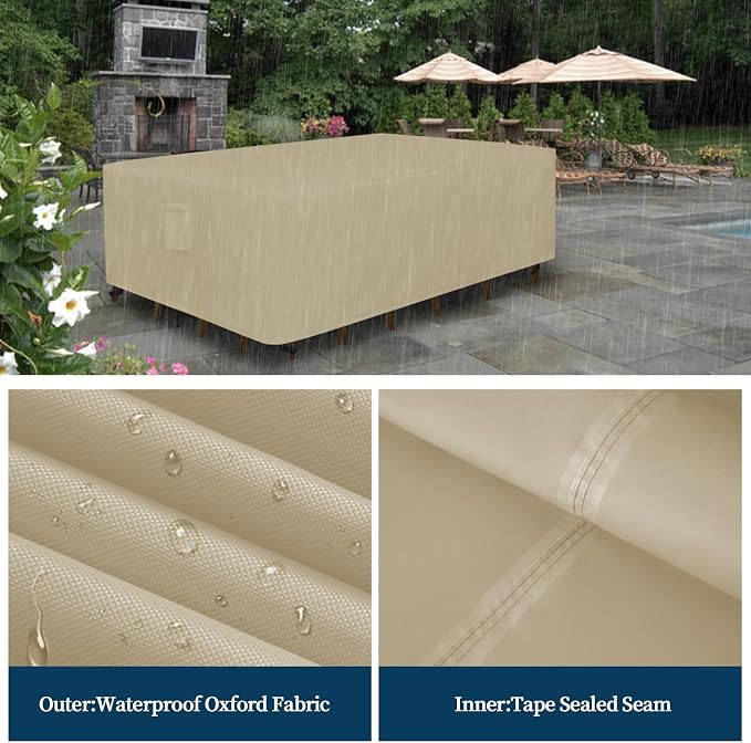 Easy-Going Rectangle Patio Furniture Cover Waterproof Outdoor Dining Table and Chair Cover Anti-UV Outside Sectional Sofa Set Covers (88"L x 58"W x 28"H, Camel) - Image 4