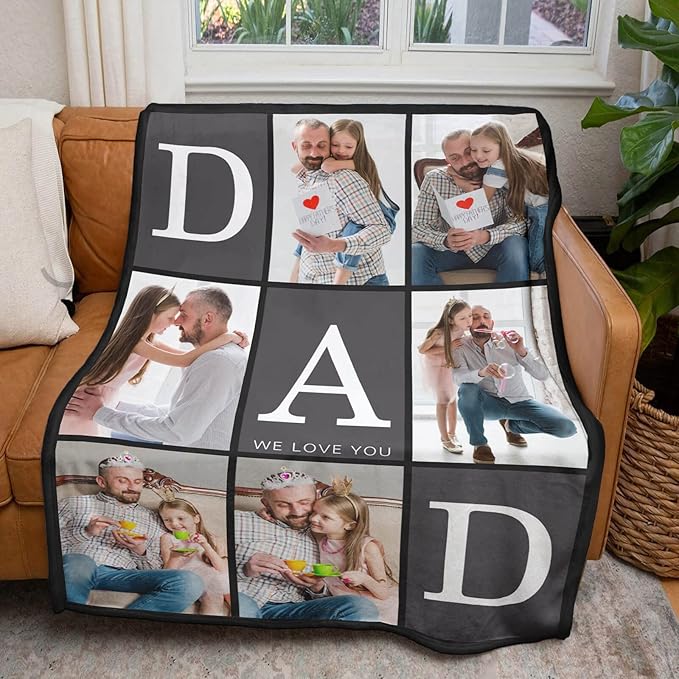 Printwoo Gifts for Dad Customized Blanket with Photo, Make a Personalized Fathers Day Blankets with Picture to My Dad Custom Memories Souvenir Throw Blanket for Best Daddy Ever